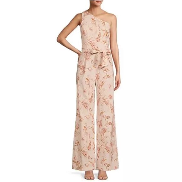 ANTONIO MELANI Floral Carlos One Shoulder Wide Leg Jumpsuit in Pink Tulip Size 0 - Picture 1 of 9